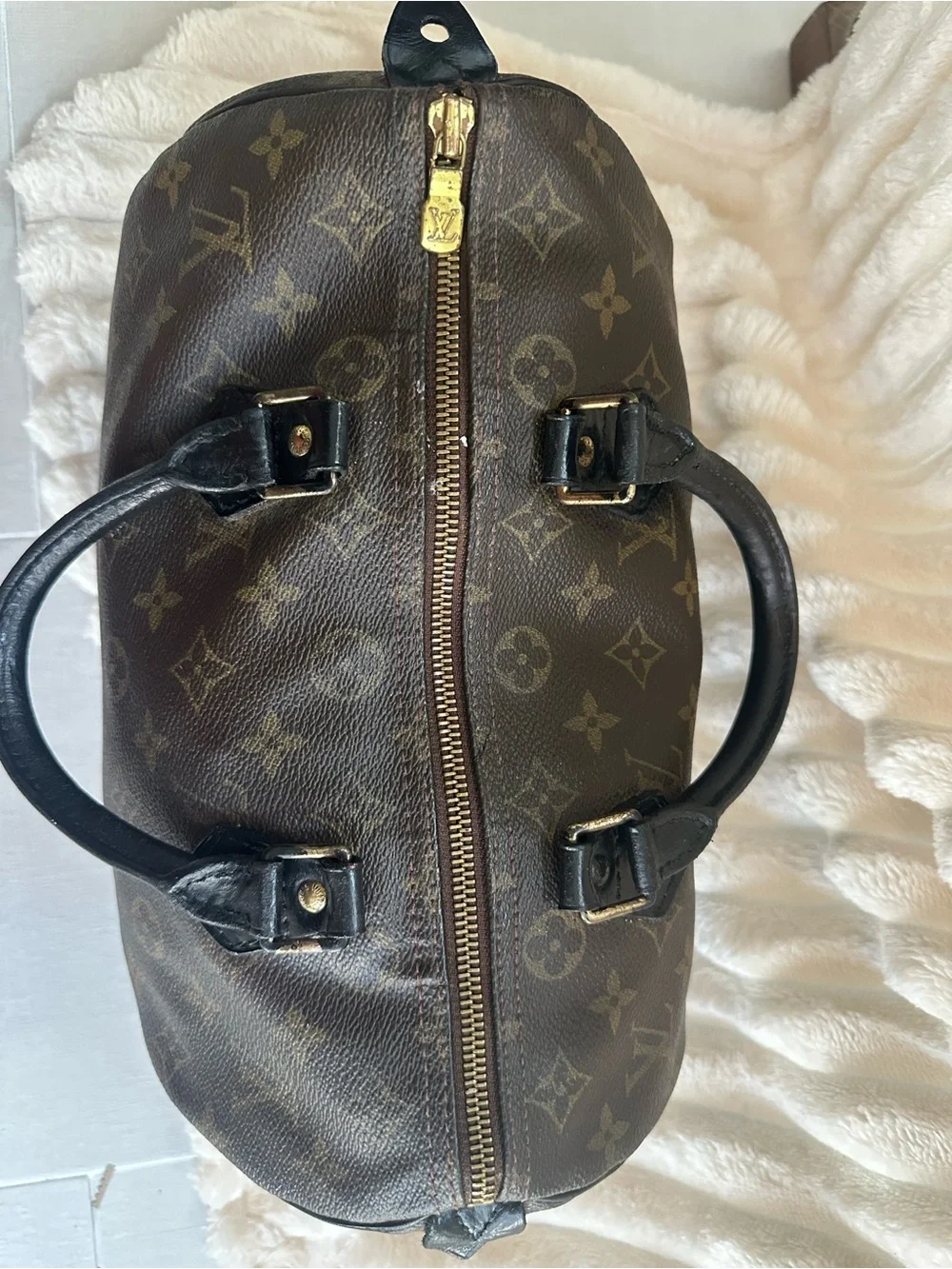 Louis Vuitton Speedy 30 Hand-Painted Black Handles & Piping